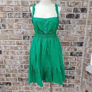 Anthro Maeve Court Fit Flare Apron Dress Green 10